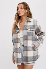 Grey Plaid Fleece Shirt Jacket