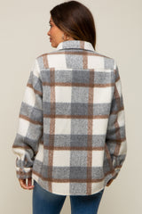 Grey Plaid Fleece Maternity Shirt Jacket