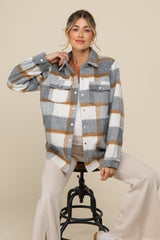 Grey Plaid Fleece Maternity Shirt Jacket