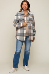 Grey Plaid Fleece Maternity Shirt Jacket