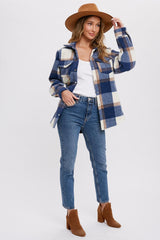 Navy Plaid Fleece Shirt Jacket