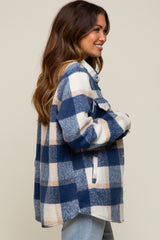 Navy Plaid Fleece Maternity Shirt Jacket