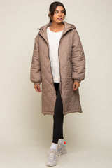 Light Taupe Quilted Long Puffer Jacket