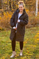 Black Quilted Long Maternity Puffer Jacket