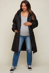 Black Quilted Long Maternity Puffer Jacket