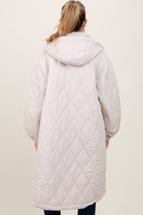 Beige Quilted Long Maternity Puffer Jacket