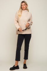 Beige Mock Neck Chunky Knit Sweater