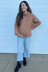 Camel Mock Neck Chunky Knit Maternity Sweater