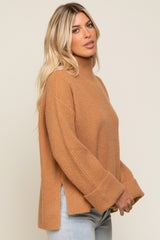 Camel Mock Neck Chunky Knit Sweater