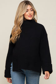 Black Mock Neck Chunky Knit Maternity Sweater