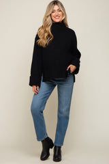 Black Mock Neck Chunky Knit Maternity Sweater