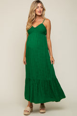 Green Floral Smocked Gathered Tier Maternity Maxi Dress