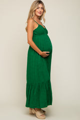 Green Floral Smocked Gathered Tier Maternity Maxi Dress