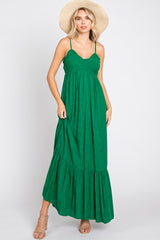 Green Floral Smocked Gathered Tier Maxi Dress