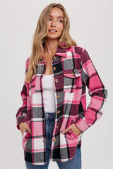 Pink Plaid Maternity Shirt Jacket