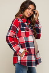 Red Plaid Maternity Shirt Jacket