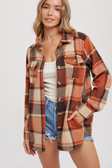 Rust Plaid Maternity Shirt Jacket