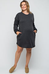 Charcoal Rib Knit Long Sleeve Maternity Plus Dress