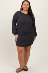 Charcoal Rib Knit Long Sleeve Plus Dress