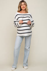 Black Striped Boat Neck Maternity Sweater