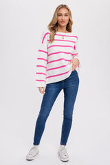 Pink Striped Boat Neck Sweater