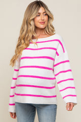 Pink Striped Boat Neck Maternity Sweater