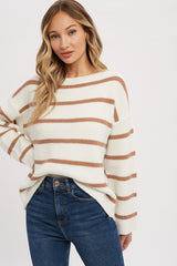 Mocha Striped Boat Neck Maternity Sweater