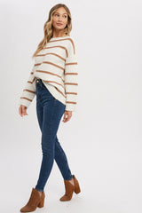 Mocha Striped Boat Neck Sweater