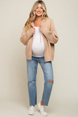 Taupe Zip Up Hooded Maternity Cardigan