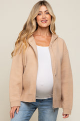 Taupe Zip Up Hooded Maternity Cardigan