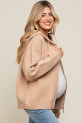 Taupe Zip Up Hooded Maternity Cardigan