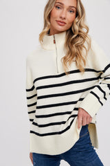 Ivory Striped Half Zip Sweater