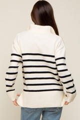 Ivory Striped Half Zip Maternity Sweater