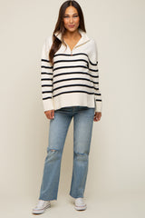 Ivory Striped Half Zip Maternity Sweater