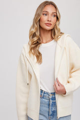 Cream Zip Up Hooded Cardigan