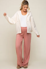 Cream Zip Up Hooded Maternity Cardigan