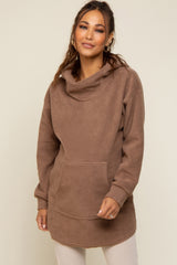 Mocha Fleece Hooded Long Maternity Sweater