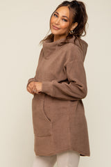 Mocha Fleece Hooded Long Maternity Sweater