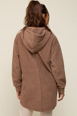 Mocha Fleece Hooded Long Maternity Sweater