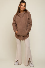 Mocha Fleece Hooded Long Maternity Sweater