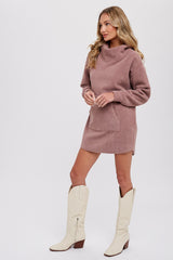 Mauve Fleece Hooded Long Sweater