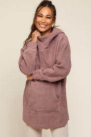 Mauve Fleece Hooded Long Maternity Sweater