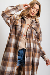 Mocha Plaid Button Front Long Maternity Coat