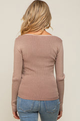 Mocha Ribbed V-Neck Long Sleeve Maternity Top