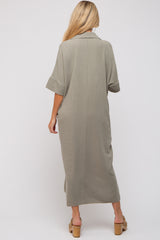 Olive Oversized Button Down Maternity Midi Dress