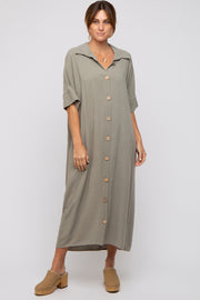 Olive Oversized Button Down Midi Dress