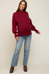 Burgundy Knit Long Sleeve Mock Neck Maternity Top