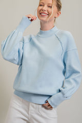 Light Blue Knit Long Sleeve Mock Neck Maternity Top