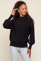 Black Knit Long Sleeve Mock Neck Top