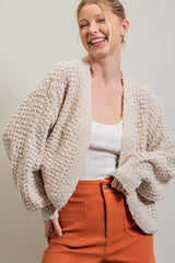 Beige Cropped Chunky Open Knit Cardigan